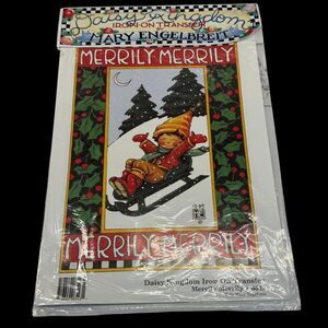 Mary Engelbreit Merrily Sledding Christmas Iron On Transfer #6543 ME 1990 NOS